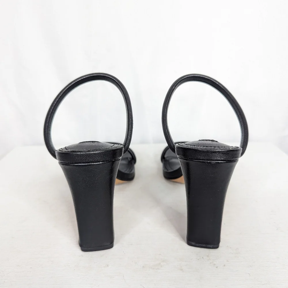 STEVEN Steve Madden Jersey Naked Black Leather Block Heel Sandals - Size 8 - Picture 7 of 8